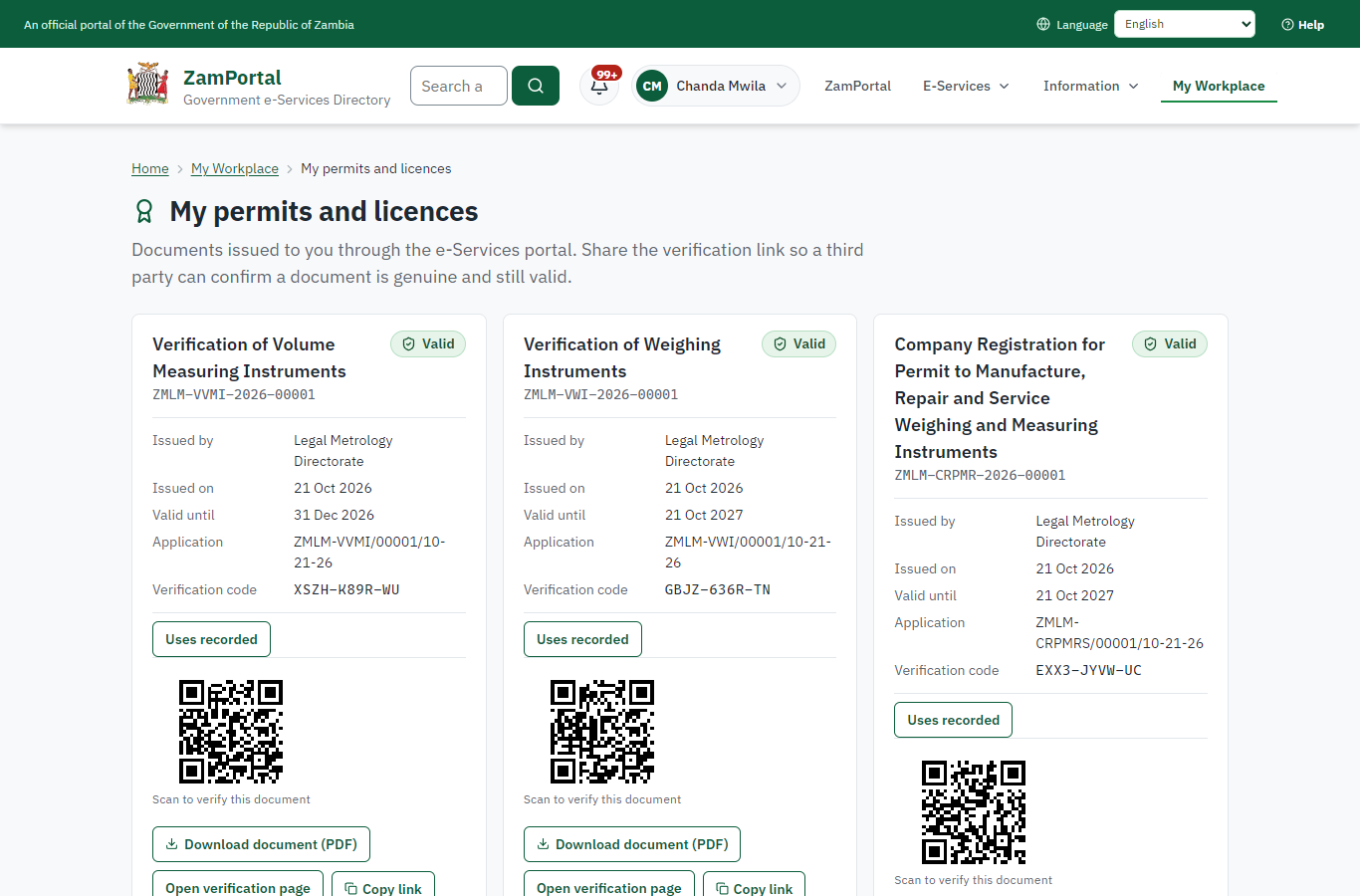 The document in My permits (desktop)