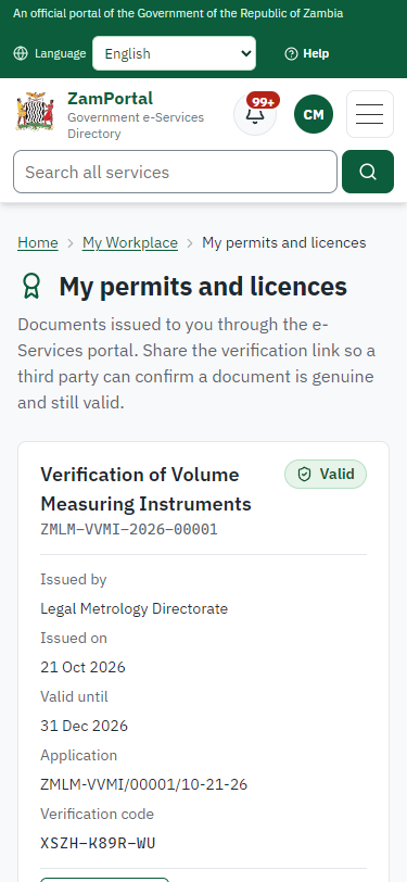 The document in My permits (375 px phone)