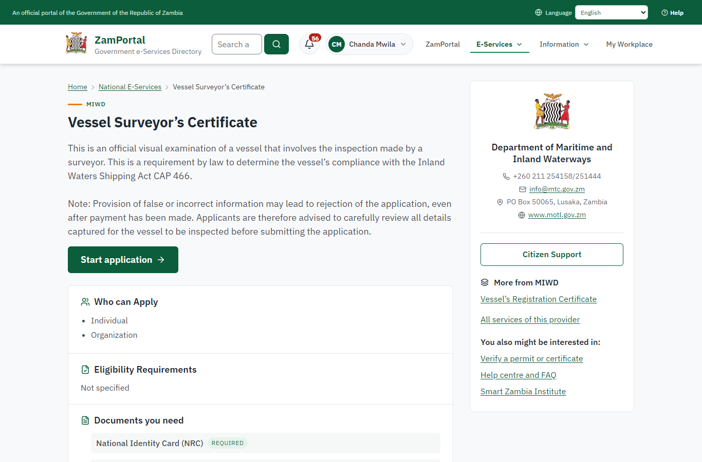Read the service page (desktop)