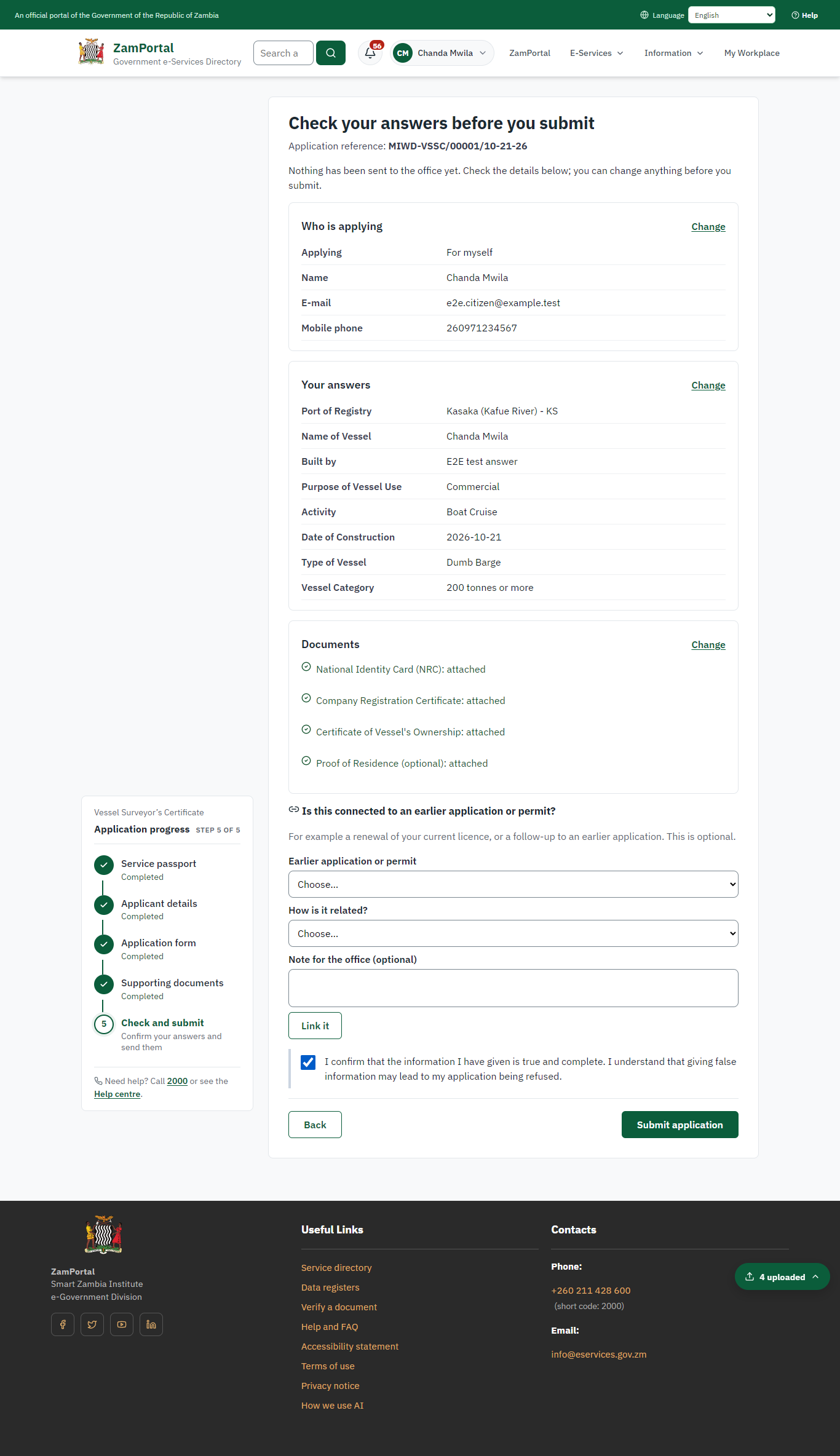 Check the answers and confirm the declaration (desktop)