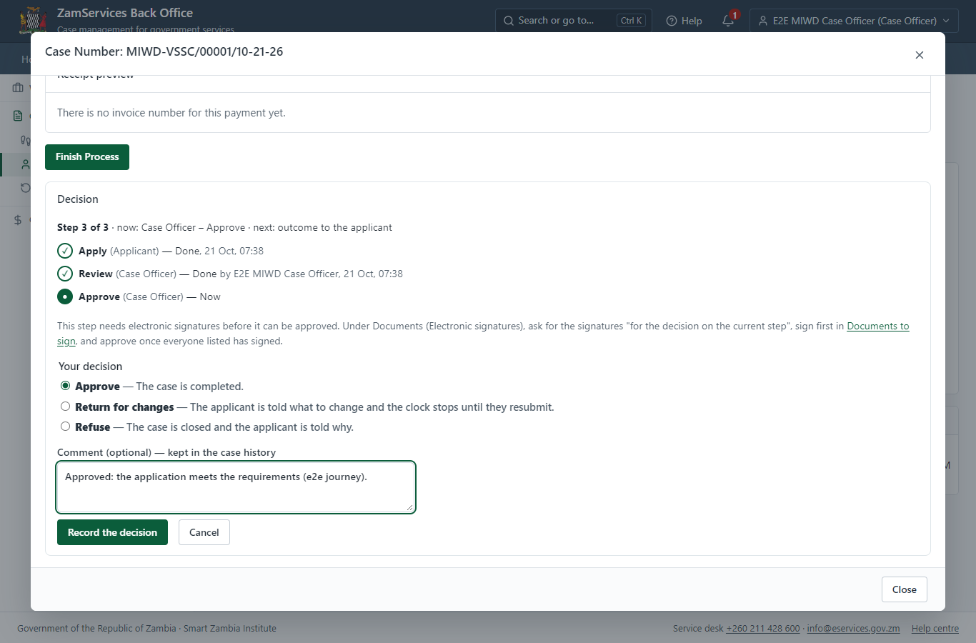 Decide: Review, Inspect, e-Sign Case Officer (desktop)
