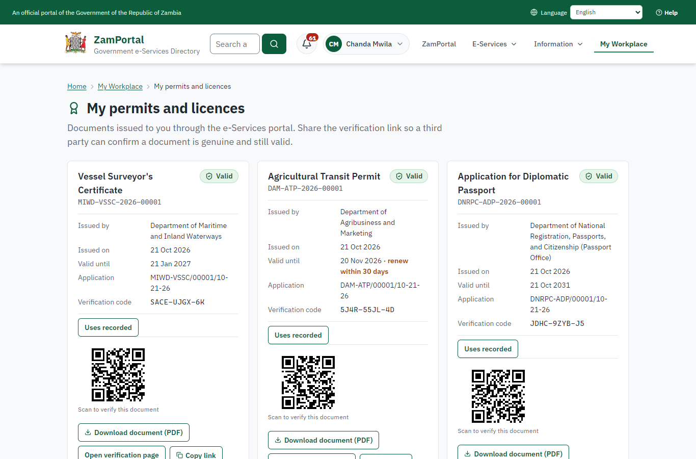 The document in My permits (desktop)