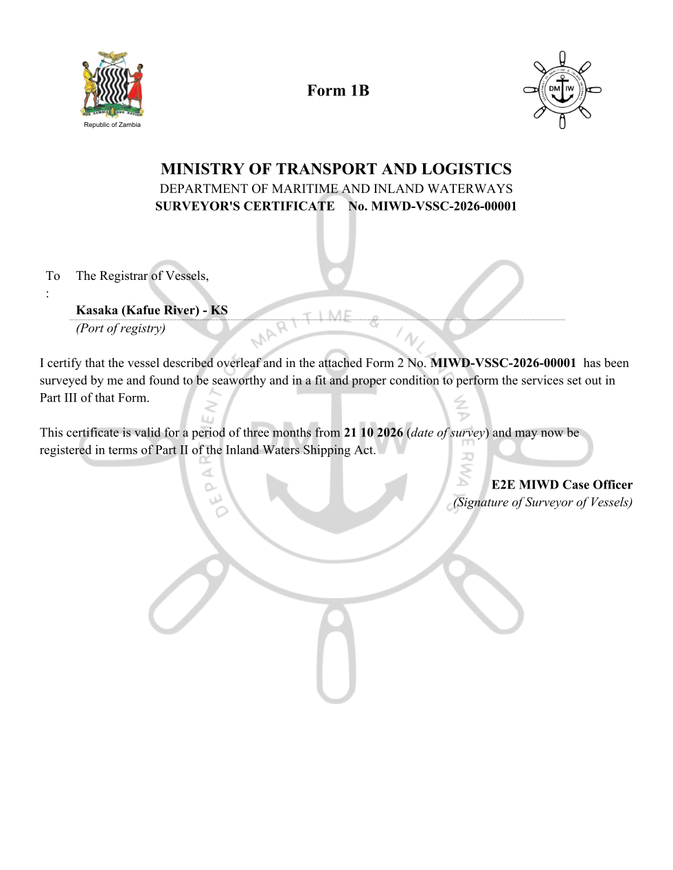Vessel Surveyor's Certificate (sealed PDF)