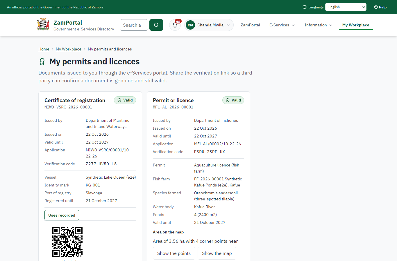 The certificate in My permits (desktop)