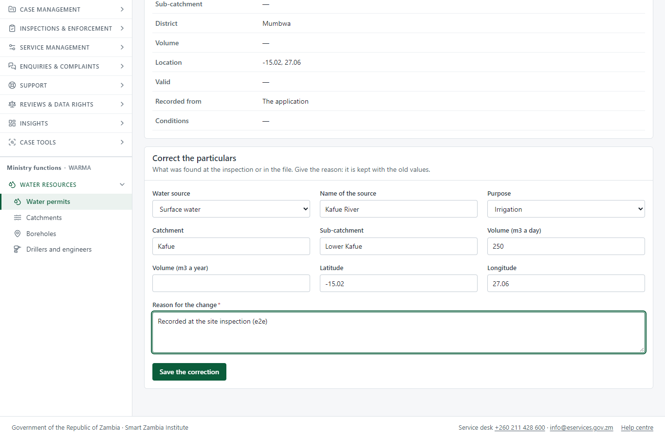 Record the catchment and the permitted volume (desktop)