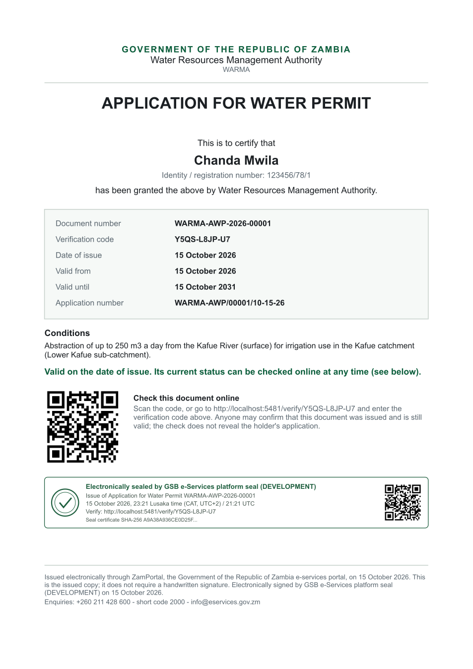 Application for Water Permit (sealed PDF)