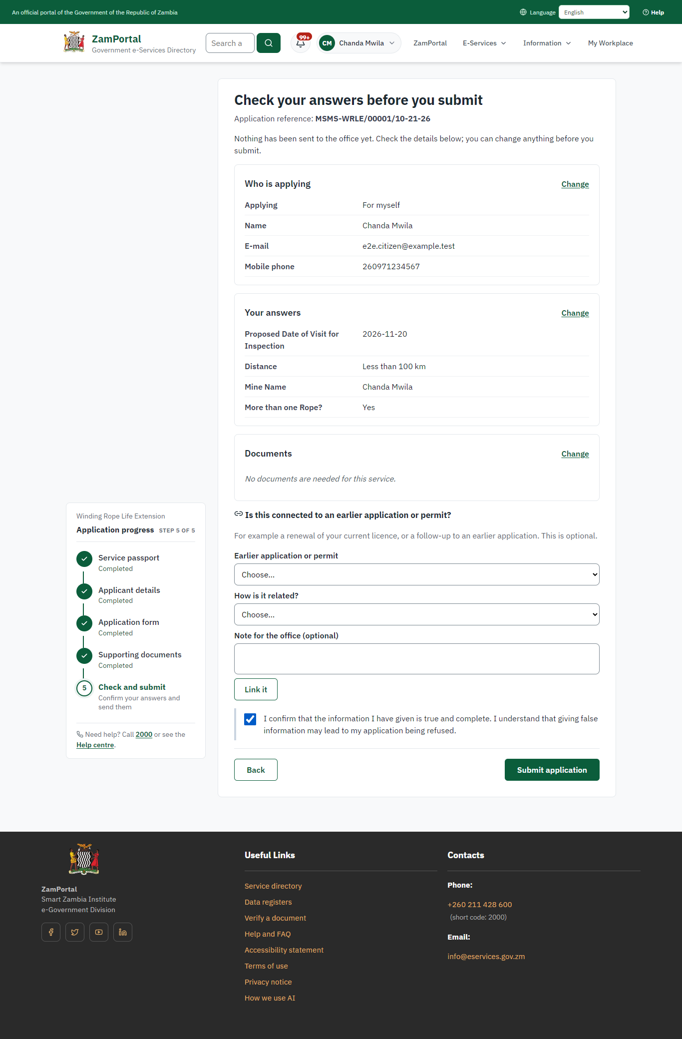 Check the answers and confirm the declaration (desktop)