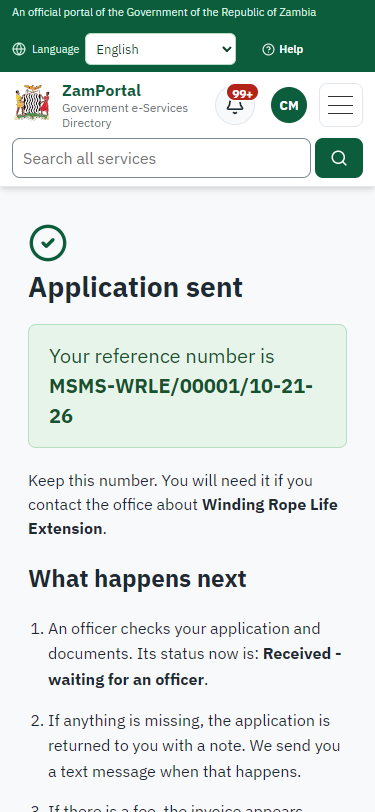 Application sent (375 px phone)