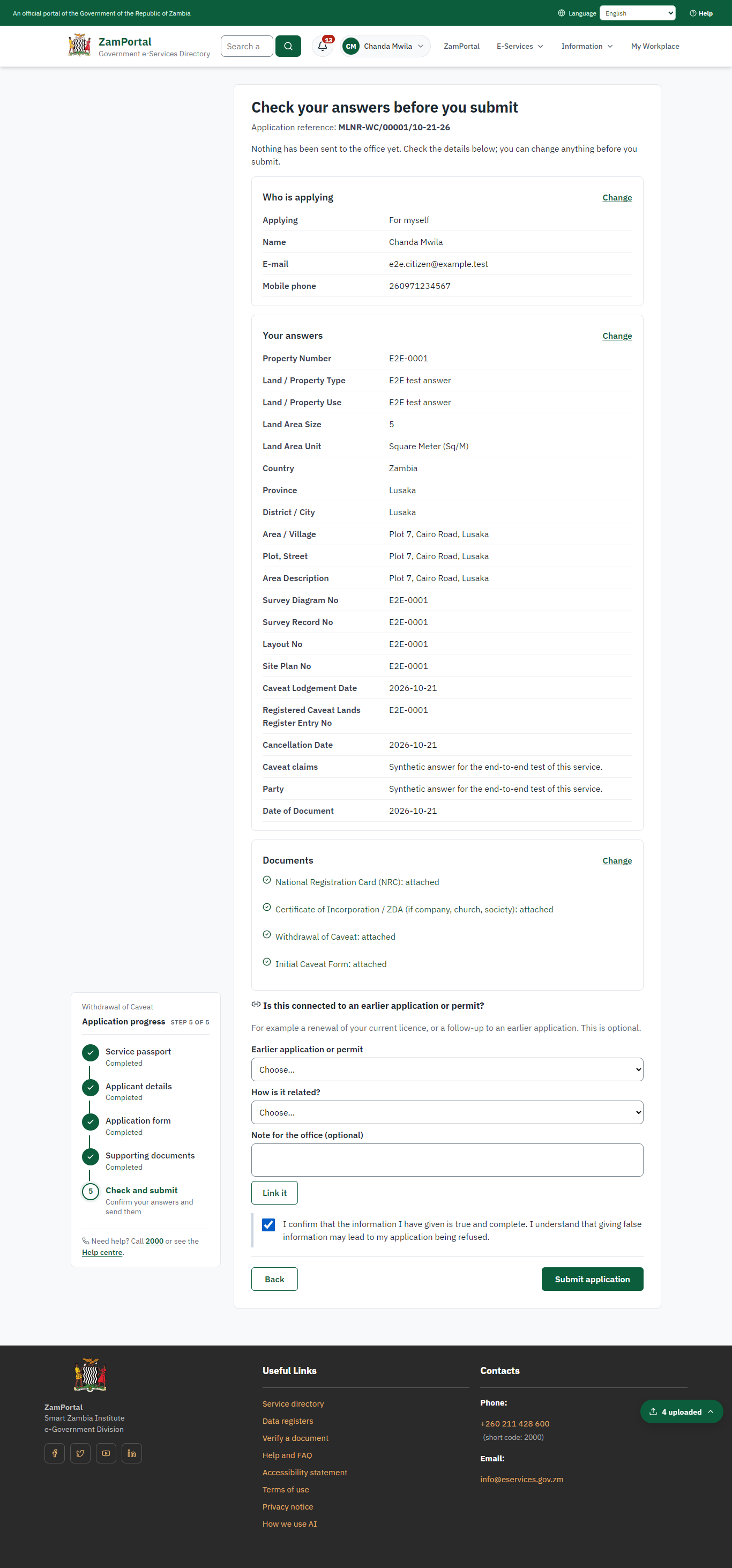 Check the answers and confirm the declaration (desktop)