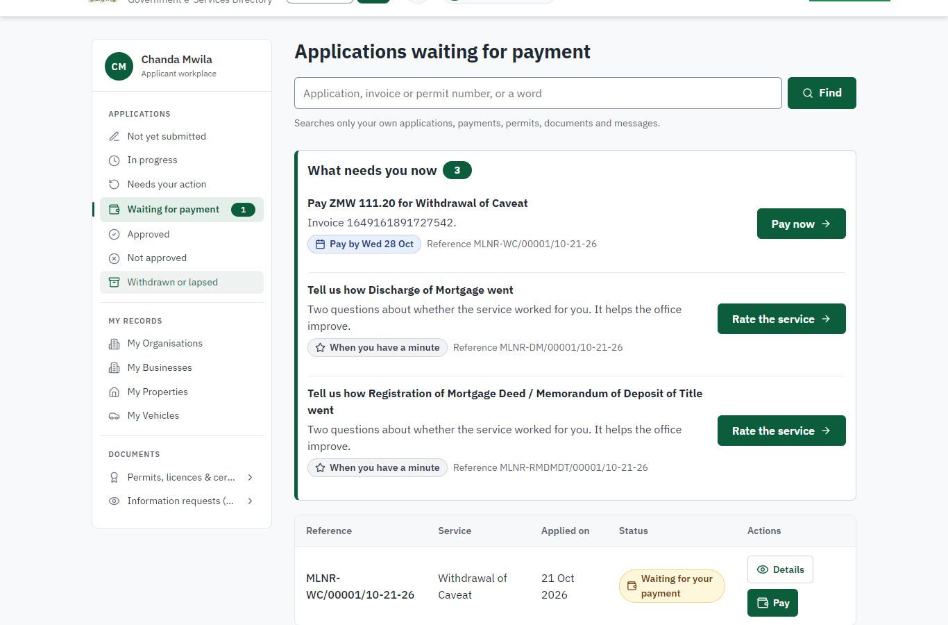 See that the fee is due (desktop)