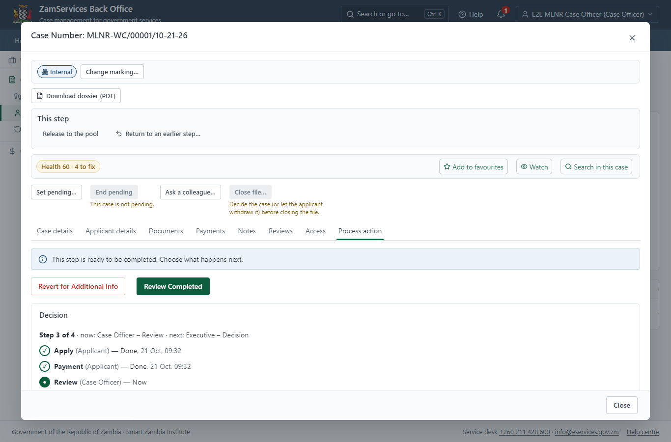 Inspect the case by Case Officer (desktop)